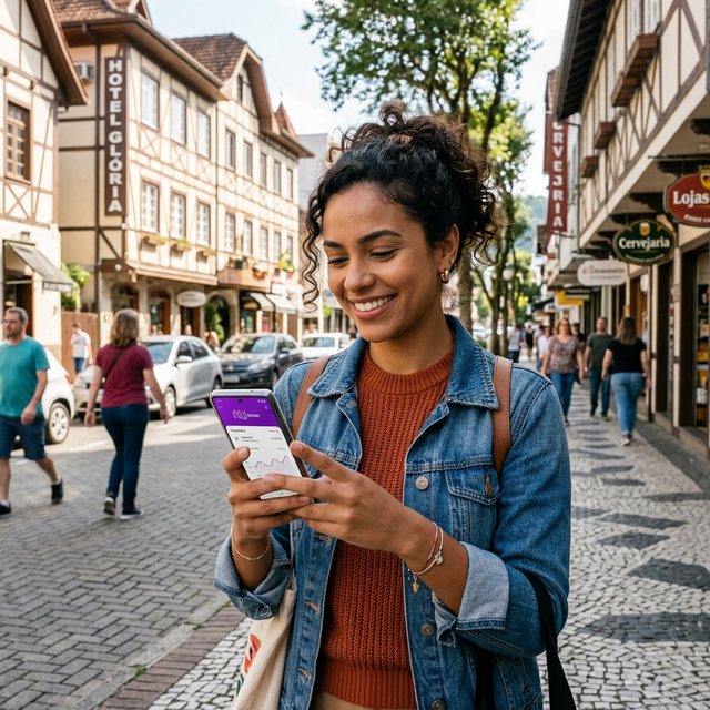Pessoa sorrindo usando celular protegido pela Clubfix