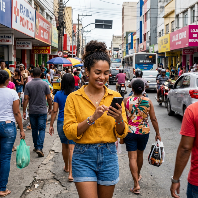 Pessoa sorrindo usando celular protegido pela Clubfix