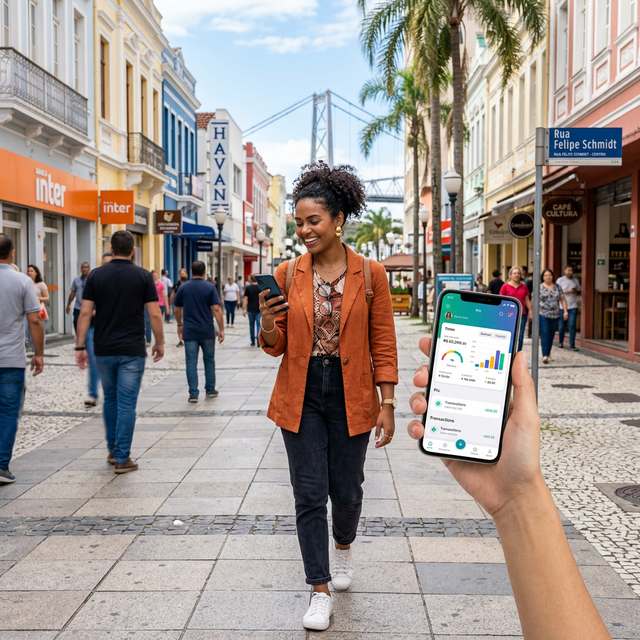 Pessoa sorrindo usando celular protegido pela Clubfix